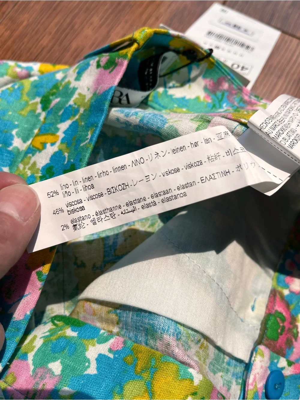 Zara Turquoise Floral linen-blend pants with Pink & Yellow Accents